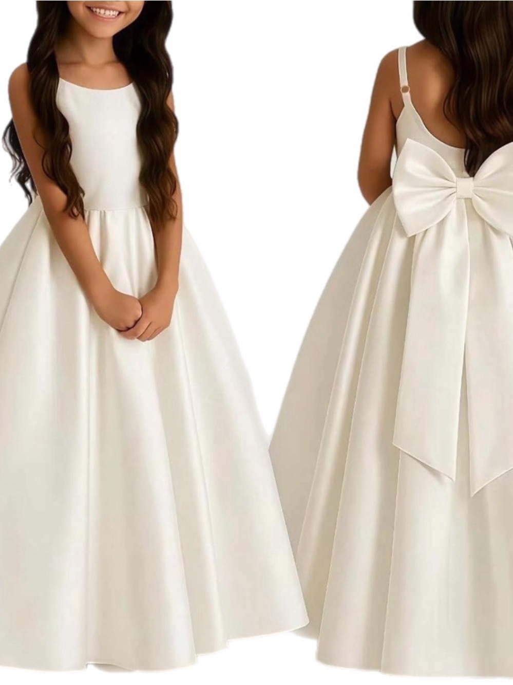 NWOT Girls' White Flower Girl Princess Ball Gown with Oversized Bow Size 8